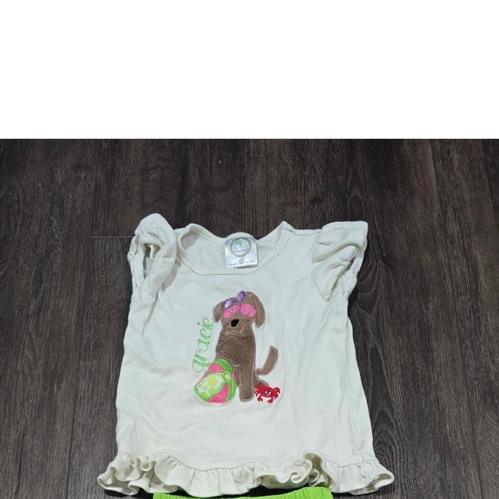 Blanke Boutique Girls 4T Ruffle Top Embroidered Gracie Appliqué Beach Dog